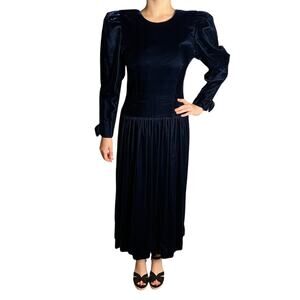 Talbots Vintage Blue Velvet Midi Dress 6 Puffed Sleeves Renaissance Regal